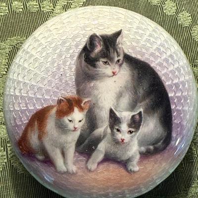 Guilloche trinket box with cat trio