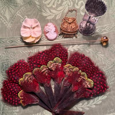 Guinea fowl feather fan other items of interest