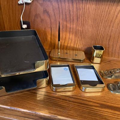 Sale Photo Thumbnail #133: MCM Radius One Heavy Brass Gold Tone Desk Set Smith Metal Arts William Sklaroff.