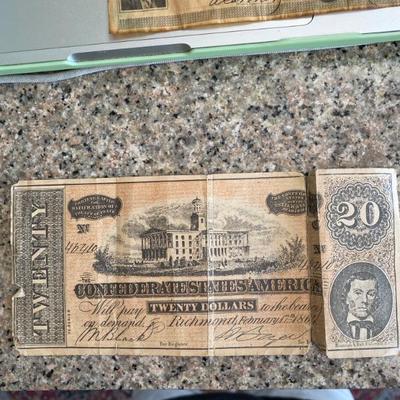 Sale Photo Thumbnail #25: Confederate $20 bill, Civil War Era 1864