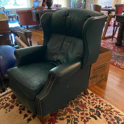 Sale Photo Thumbnail #81: A pair of Bradington Young Green Leather Tecliners