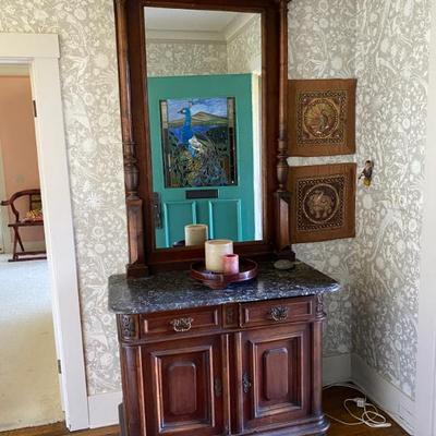 Sale Photo Thumbnail #24: Antique Victorian bureau chest with black marble top