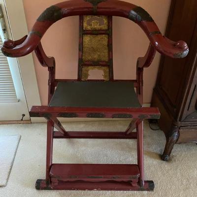 Sale Photo Thumbnail #85: Antique Chinese solid rosewood horse shoe back chair w/foot rest