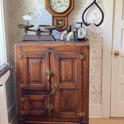 Sale Photo Thumbnail #3: Antique, Jas Barron, New York, Oak Ice chest refrigerator