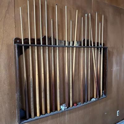 Sale Photo Thumbnail #162: Pool Cues and Wall Mount Keeper