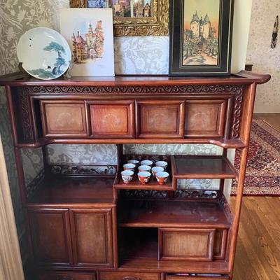Sale Photo Thumbnail #37: Vintage Rosewood Curio with Alter Top. 