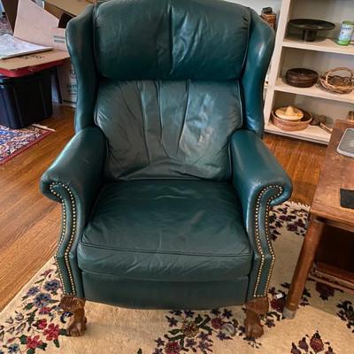 Sale Photo Thumbnail #80: A pair of Bradington Young Green Leather Tecliners