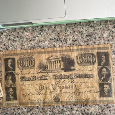 Sale Photo Thumbnail #26: The Bank Of United States 1840 $1,000 bill. 