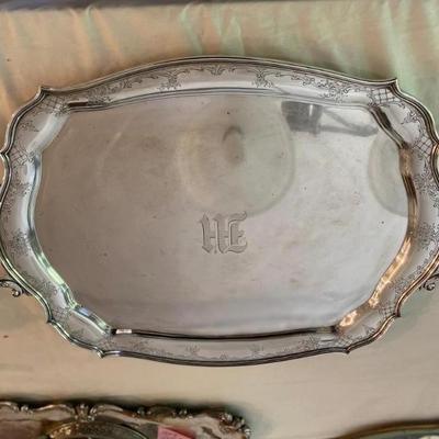 Sale Photo Thumbnail #7: Antique Gorham Sterling Silver Extra Large Heavy Tray 19" x 29" Monogram "M"