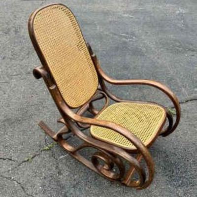 Antique Vintage Thonet Style Wooden Rattan Rocking Chair