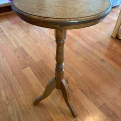 Vintage Oak Tripod Accent Table