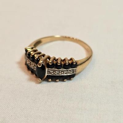 10k Gold Ring With Sapphires And Small Diamonds...