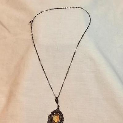 Antique Silver Necklace With Citrine Stone...