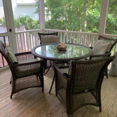 Sale Photo Thumbnail #2: $295 table & 4 chairs, hardy plastic wicker