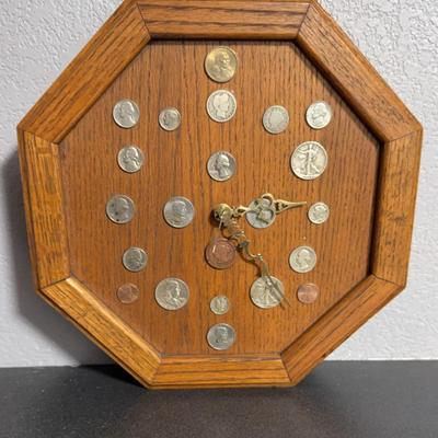 "Our Family Clock" Octogon Wood Clock-Silver Coins/Others 