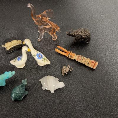 Zuni Fetish, Pink Glass Elephant, Stone Turtles, & Other Minis 
