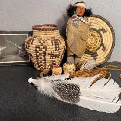 Skookum Bully Good Native American Doll/Edward Curtis Native Prints/Native Baskets 