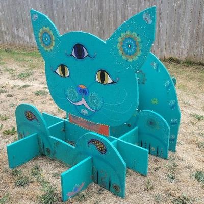Turquoise 4.5 Foot Wood Cat