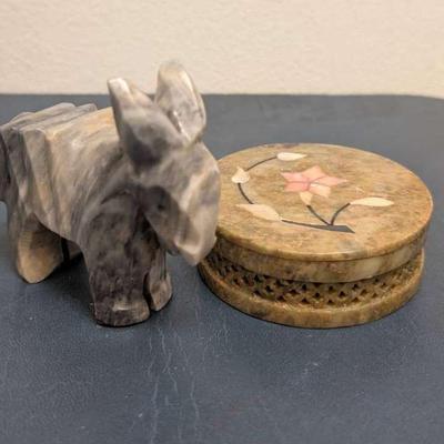 Soapstone Trinket Box And Stone Carved Donkey 