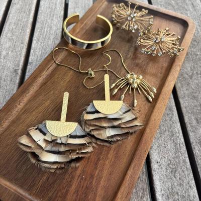 Sale Photo Thumbnail #168: $48 Brackish stripped feather earrings $35 Brackish 1" cuff about 1"opening, $10 as is Starburst earrings, $10 Starburst necklace, 