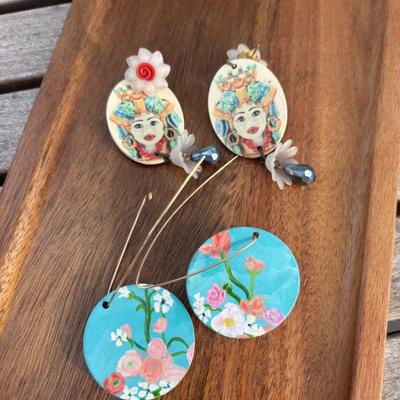 Sale Photo Thumbnail #171: $10 earrings with face (top) $10 blue round earrings (bottom)