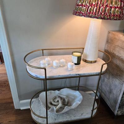 Sale Photo Thumbnail #19: $225 marble & gold metal two tier bar cart 31"H 30"W 16"depth