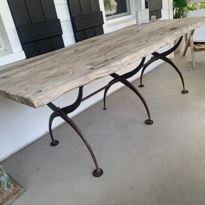 Sale Photo Thumbnail #122: $795 French Bistro wooden reclaimed top, iron base 31"H 86"L 36"W
