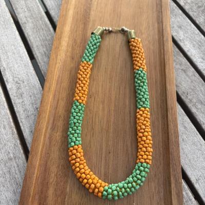 Sale Photo Thumbnail #163: $35 orange and green beaded necklace  