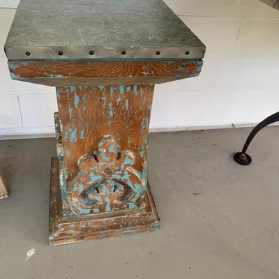 Sale Photo Thumbnail #118: $175 Aidan grey pedestal Crayon Blue Rho side table 24"H 17" x 17" 
