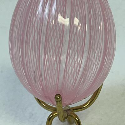 Italian Murano Glass Pink Ribbon Egg, Vintage