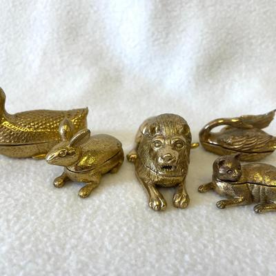 Vintage Brass Animal Trinket Boxes 5pcs