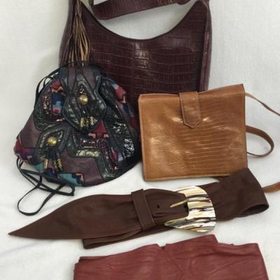  Leather Fashion Accessories, Handbags, Belts, Vintage 1980s, 5 Pcs