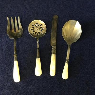 Sterling Serving Utensils 4 Pc. with Mother Of Pearl Handles