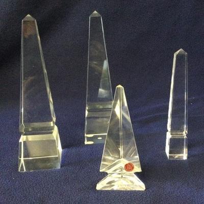 Lead Crystal Hand Cut Obelisk Set of 4