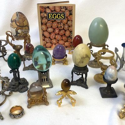 Eggs, Stone & Other Materials, W/ Stands And Book