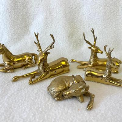 Vintage Brass Deer Horse And Cow Trinket Boxes 5pcs
