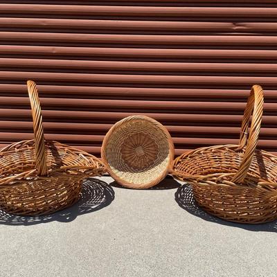 Large Vintage Wicker, Rattan Baskets 3pcs