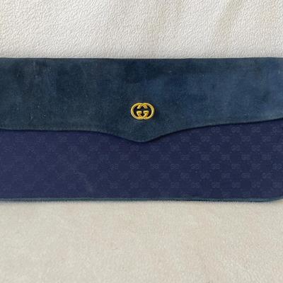 Vintage Gucci Blue Suede Monogram Clutch Purse with COA