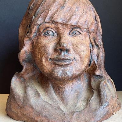 Ceramic Young Woman’s Head, Vintage Hand Made Sculpture