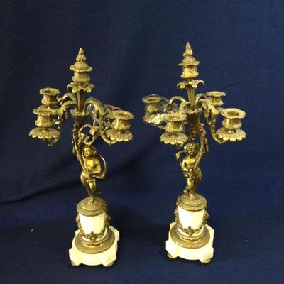 Brass & Marble Cherub Candelabra’s