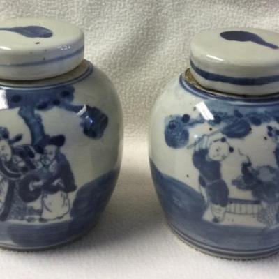 Chinese Porcelain Blue & White Ginger Jars, Vintage