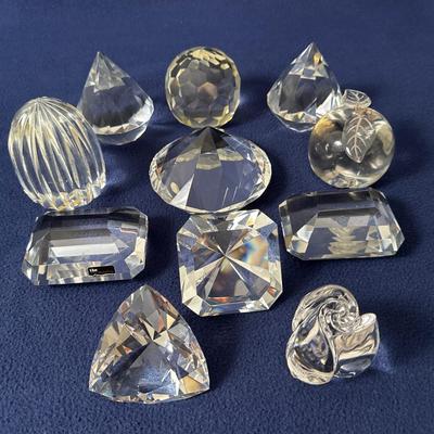 Crystal Paperweights W/ Tiffany & Co, Oleg Cassini, Dansk Rose, Apple, More, 11 Pcs