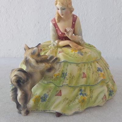 Vintage MCM Italian Hand Painted Girl & Dog Figurine - 9¼" Tall