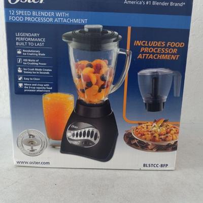 Oster 2-in-1 12-Speed (Glass Jar) Blender with Food Processor Attachment #BLSTCC-BFP - In Box