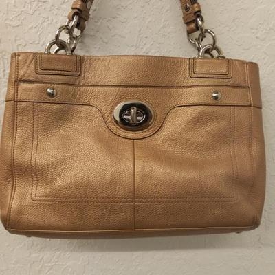 Coach Penelope Gold Polished Pebble Leather Turn Lock Satchel Shoulder Bag #F16531
