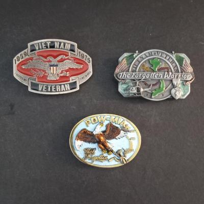 Veteran & POW/MIA Belt Buckles - 3 in All (See Description)