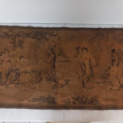 Vintage Hand Woven in Italy Roman Tapestry - Black & Golds - 47" x 25"