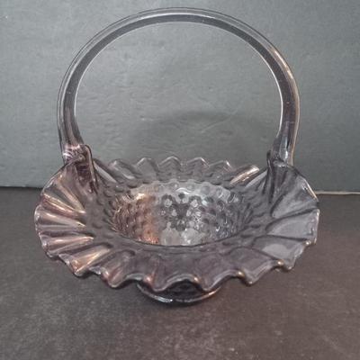 Vintage Fenton Amethyst Hobnail Ruffle Rim Basket - 7" Tall