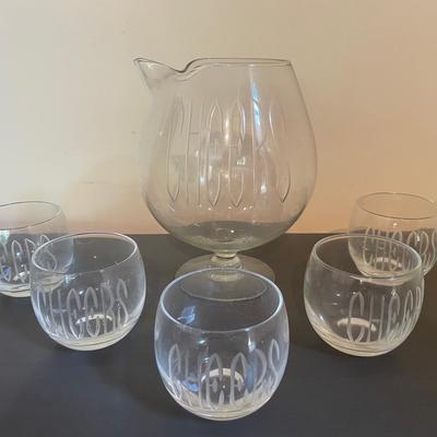 Vintage Monogrammed Pitcher And Glasses 
