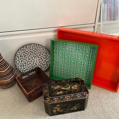 Lot Of Decor Including Bright Trays, Plate, Vase And Box